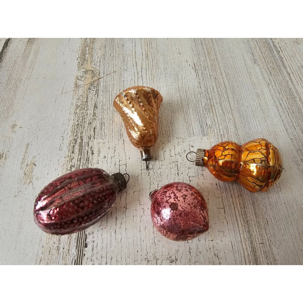 Antique Mercury glass‎ ornament set pink purple gold